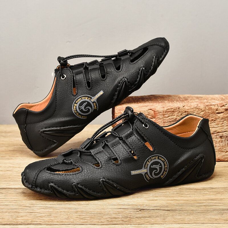 Hommes Splicing Comfy Non Slip Soft Elastic Lace Up Hand Stitching Casual Shoes