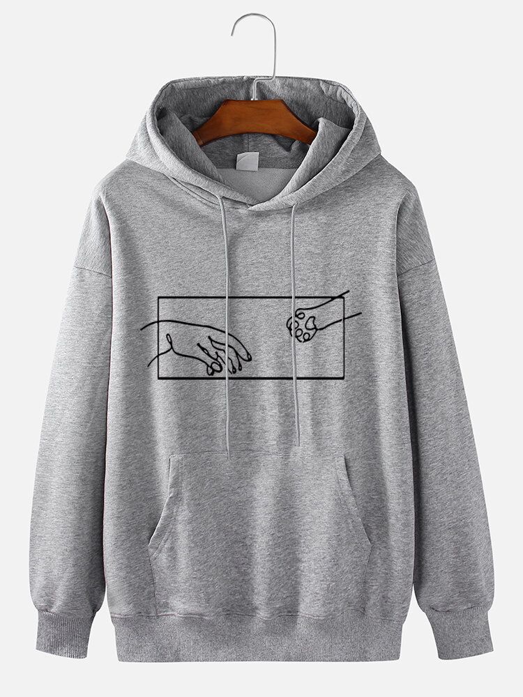 Hommes Stick Figure Geste Imprimer Manches Longues Casual Cordon Hoodies