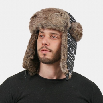 Hommes Stick Figure Mouton Motif Épaissir Chaud Chapeau De Trappeur Extérieur Coupe-vent Oreille Protection Chapeau De Noël Chapeau Ushanka Chapeau Russe