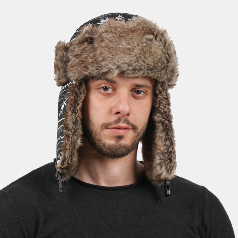 Hommes Stick Figure Mouton Motif Épaissir Chaud Chapeau De Trappeur Extérieur Coupe-vent Oreille Protection Chapeau De Noël Chapeau Ushanka Chapeau Russe