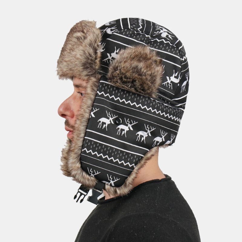 Hommes Stick Figure Mouton Motif Épaissir Chaud Chapeau De Trappeur Extérieur Coupe-vent Oreille Protection Chapeau De Noël Chapeau Ushanka Chapeau Russe