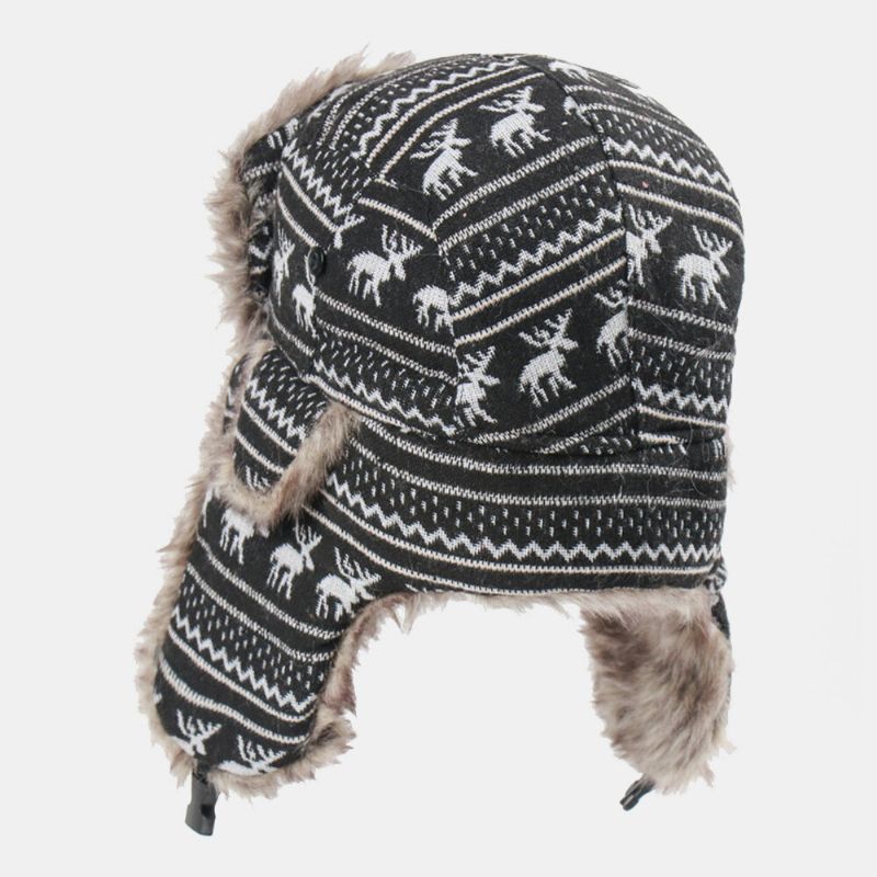 Hommes Stick Figure Mouton Motif Épaissir Chaud Chapeau De Trappeur Extérieur Coupe-vent Oreille Protection Chapeau De Noël Chapeau Ushanka Chapeau Russe