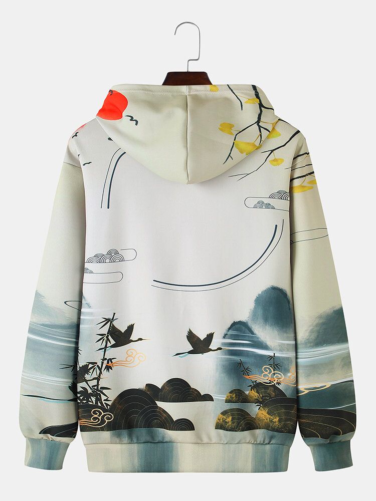 Hommes Style Ethnique Paysage Peinture Imprimer Poche Kangourou Chinoiserie Hoodies