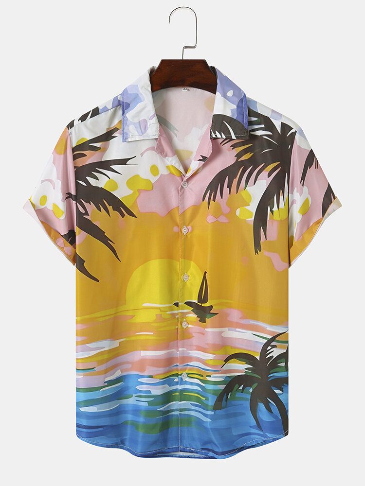 Hommes Sunset Landscape Print Beachwear Doux Confortable Respirant Toutes Chemises Assorties