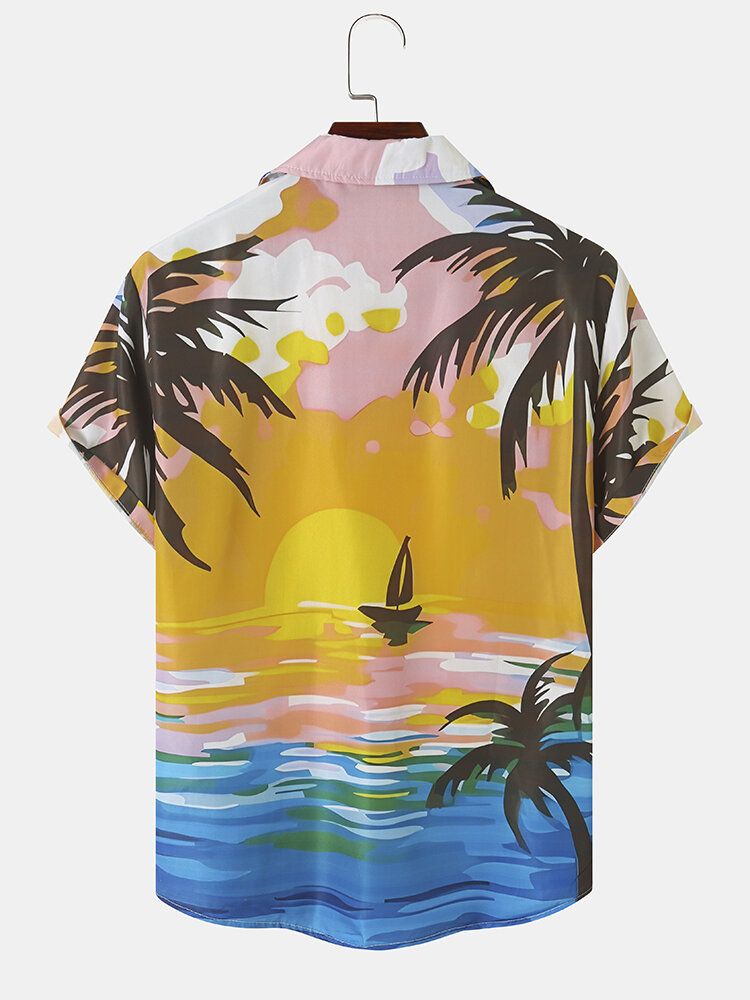 Hommes Sunset Landscape Print Beachwear Doux Confortable Respirant Toutes Chemises Assorties