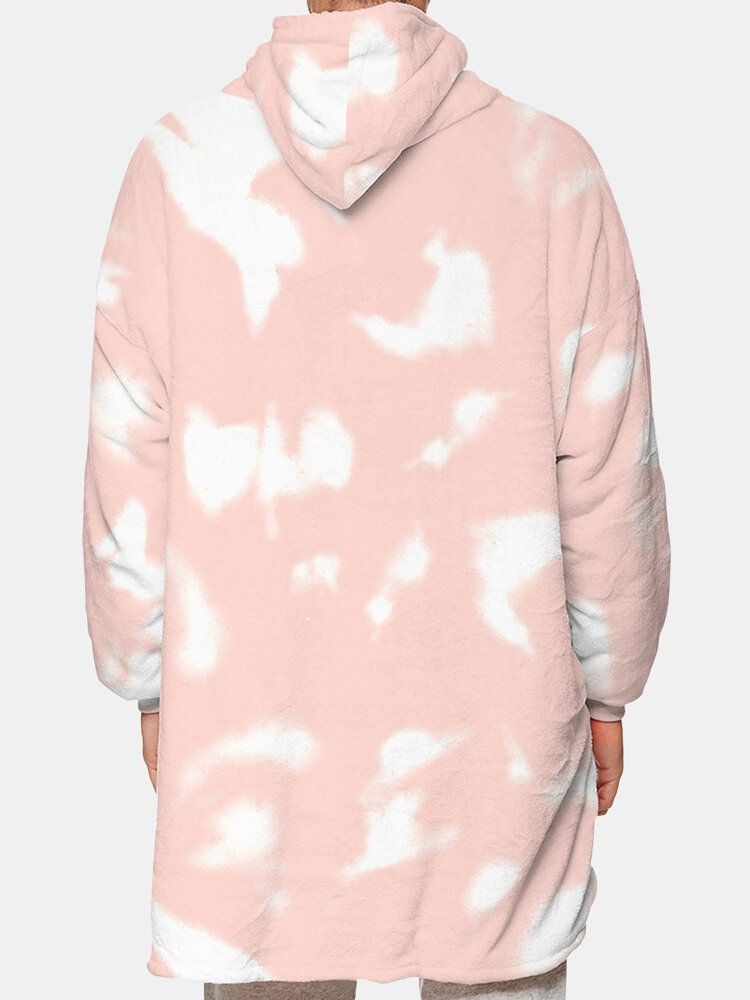 Hommes Tie-dye Épaissir Polaire Doublé Chaud Couverture Lâche À Capuche Avec Poche Kangourou