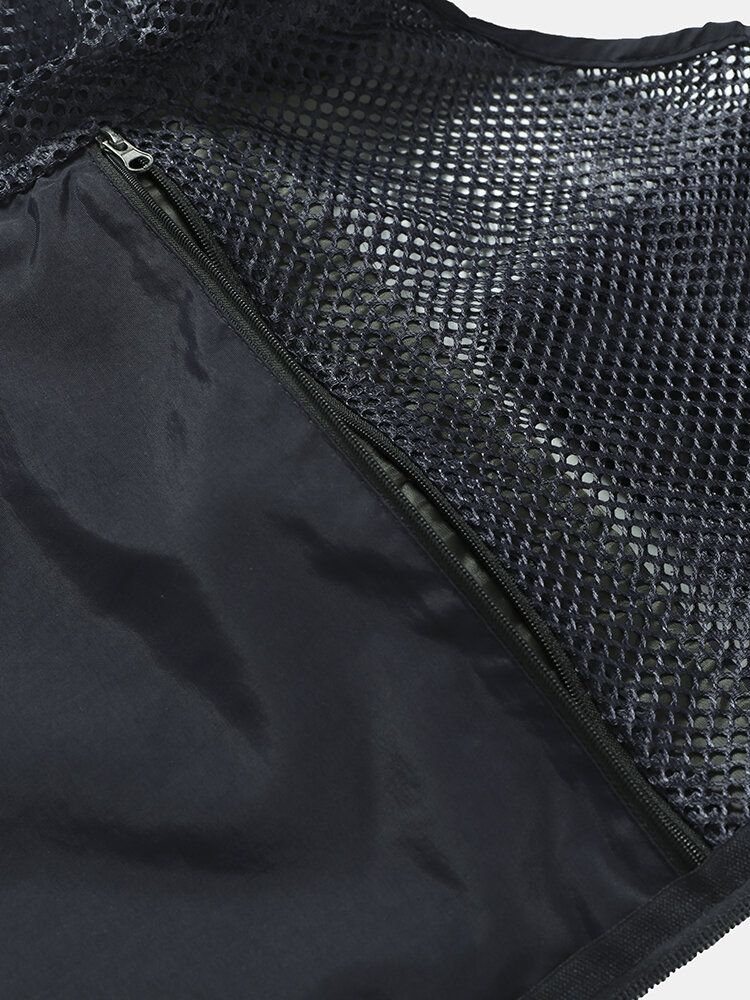 Hommes Tiered Details Mesh Spliced Hoop Multi Pocket Gilets