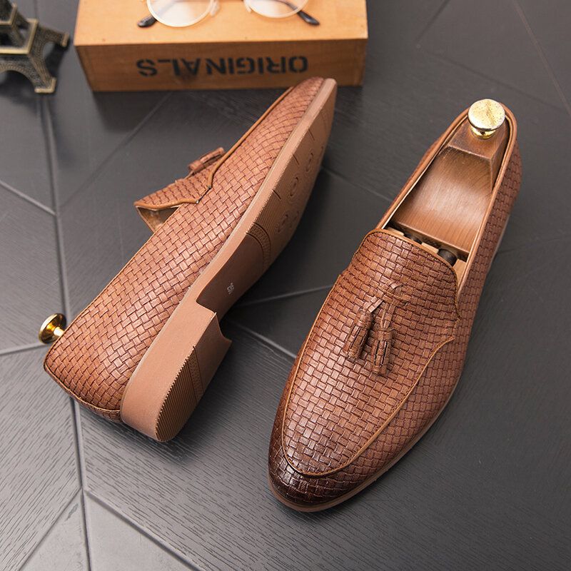 Hommes Tissé Détail Tassel Decor Confortable Slip On Business Casual Chaussures Douces