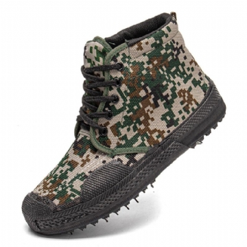 Hommes Toile Camouflage Motif Résistant À L'usure Respirant En Caoutchouc Vulcanisé Haut Haut Libération Chaussures Militaire Formation Chaussures Baskets Sport Chaussures