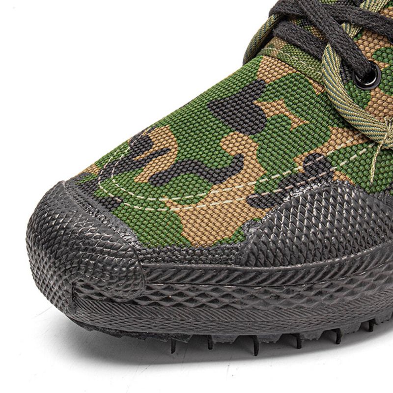 Hommes Toile Camouflage Motif Résistant À L'usure Respirant En Caoutchouc Vulcanisé Haut Haut Libération Chaussures Militaire Formation Chaussures Baskets Sport Chaussures