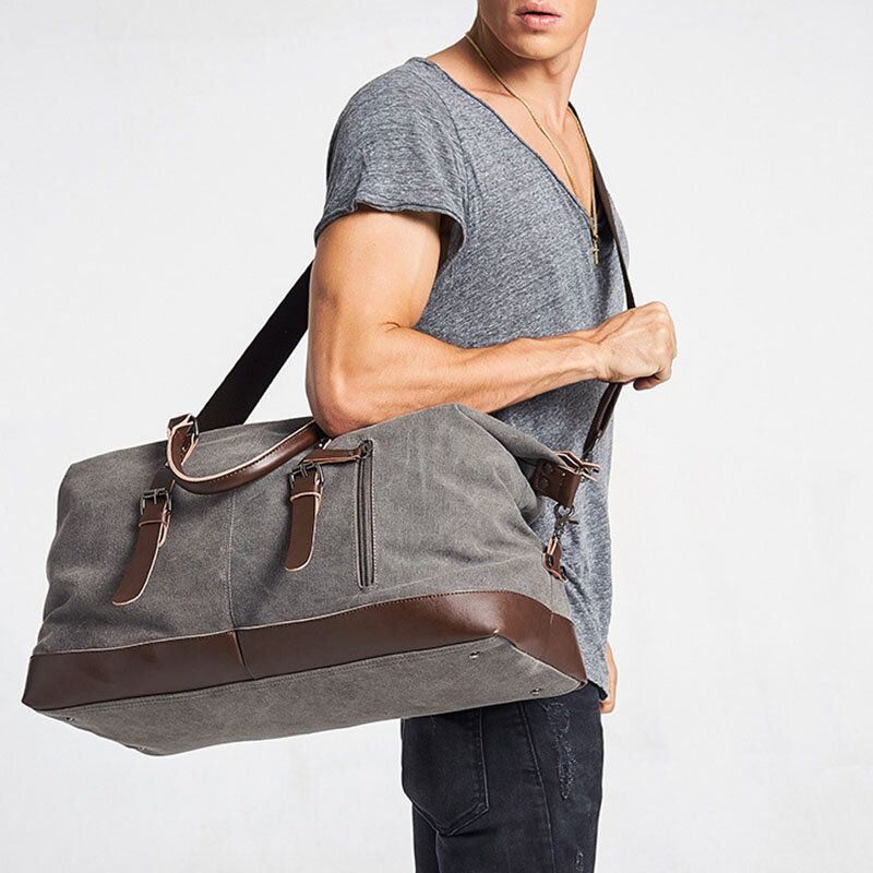 Hommes Toile Cuir Pu Grande Capacité Multi-poches Sac À Main Sac À Bandoulière Sac De Voyage Sac De Sport Sac À Bandoulière