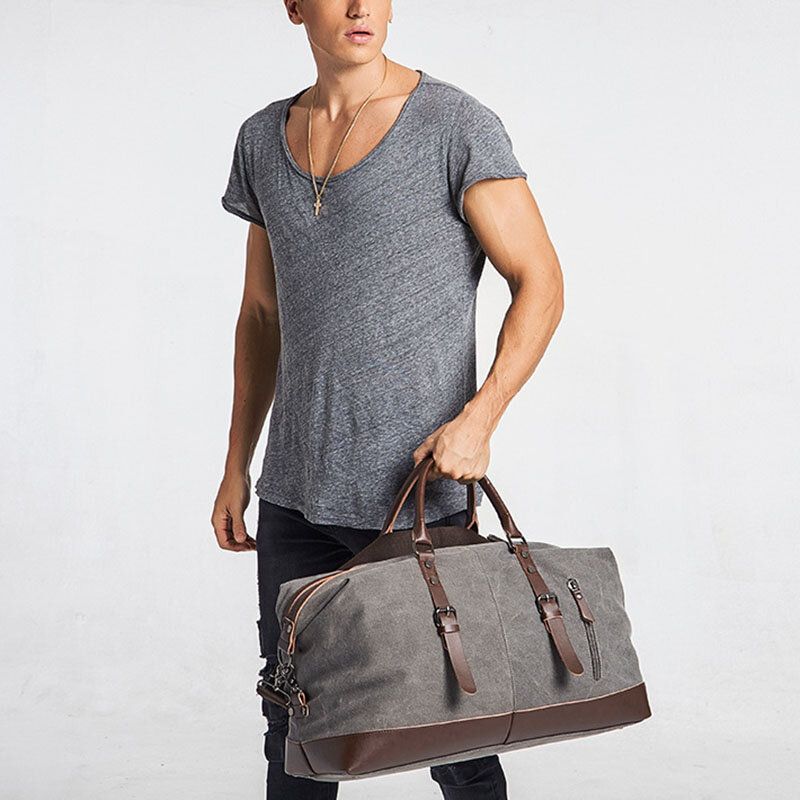 Hommes Toile Cuir Pu Grande Capacité Multi-poches Sac À Main Sac À Bandoulière Sac De Voyage Sac De Sport Sac À Bandoulière