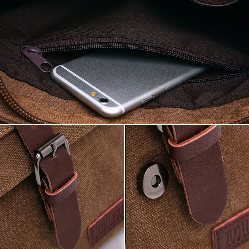 Hommes Toile Dos Anti-vol Fermeture Éclair Poche Sacs À Bandoulière Décontracté Grande Capacité 6.3 Pouces Téléphone Sac Sac À Bandoulière