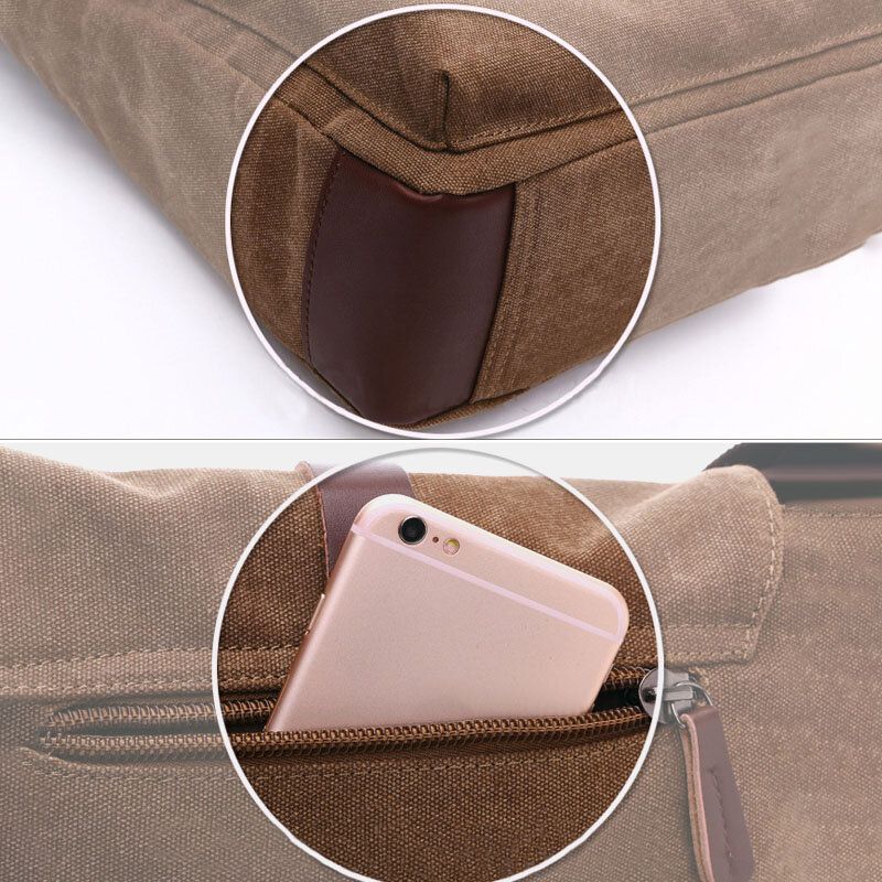 Hommes Toile Dos Anti-vol Fermeture Éclair Poche Sacs À Bandoulière Décontracté Grande Capacité 6.3 Pouces Téléphone Sac Sac À Bandoulière