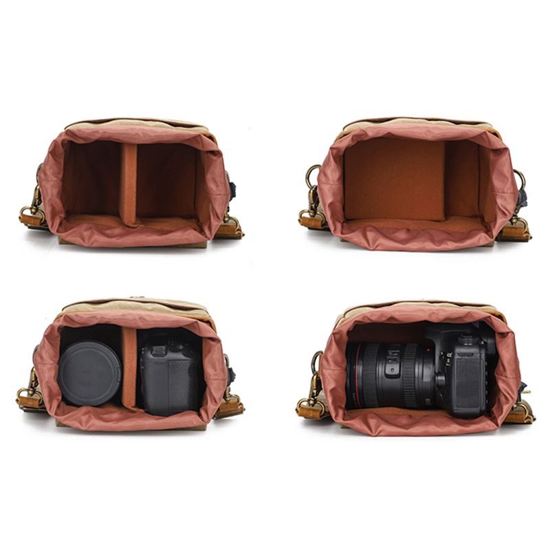 Hommes Toile Étanche Résistant À L'usure Dslr Sac Pour Appareil Photo Compartiment Absorbant Les Chocs Boucle Magnétique Sac À Bandoulière Sac De Taille