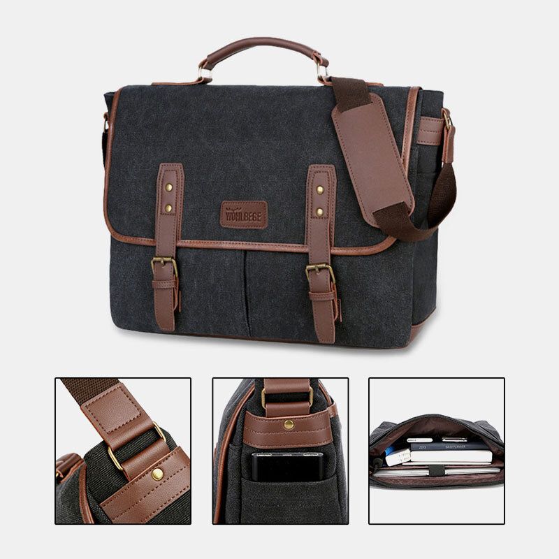 Hommes Toile Multi-poches Résistant À L'usure Vintage Business Messenger Sac Pour Ordinateur Portable Sac À Bandoulière Sac À Main