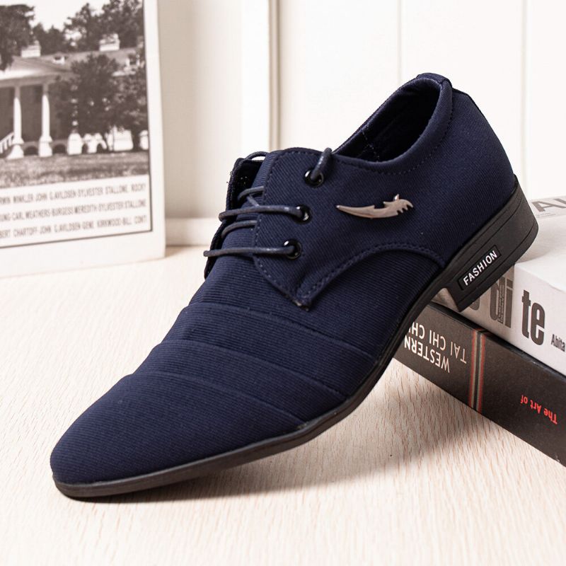 Hommes Toile Pointu Toe Non Slip Brief Lace Up Dress Casual Business Shoes