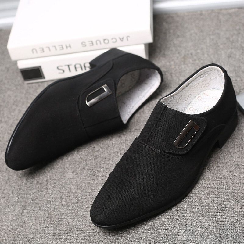 Hommes Toile Respirant Non Slip Pointy Toe Brief Slip On Casual Business Shoes