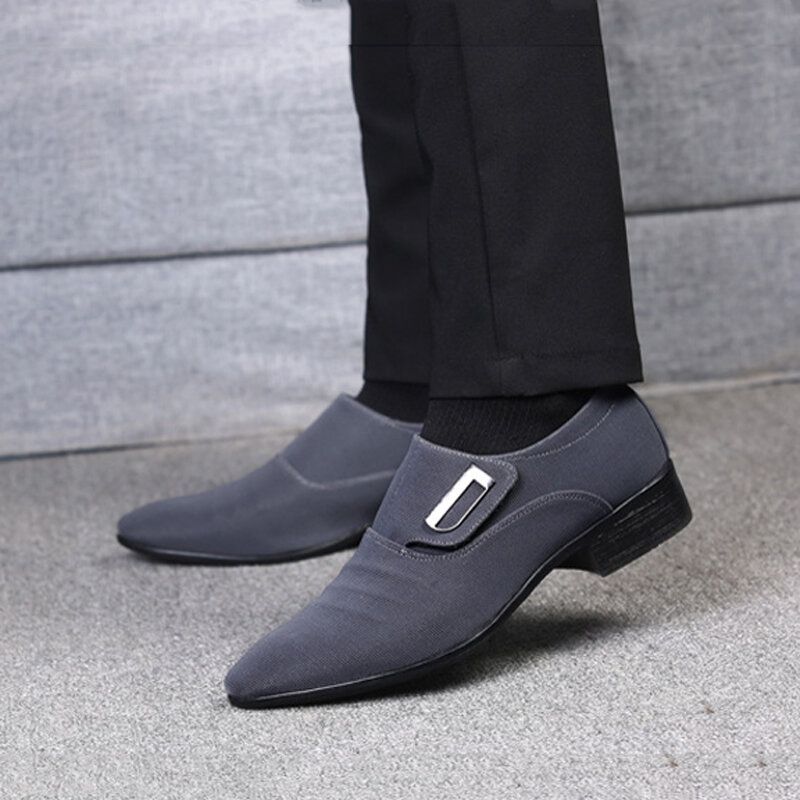 Hommes Toile Respirant Non Slip Pointy Toe Brief Slip On Casual Business Shoes