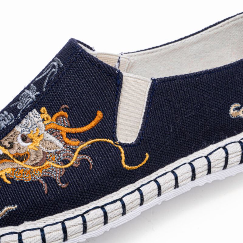 Hommes Toile Respirant Vieux Pékin Broderie Confortable Casual Chaussures En Lin