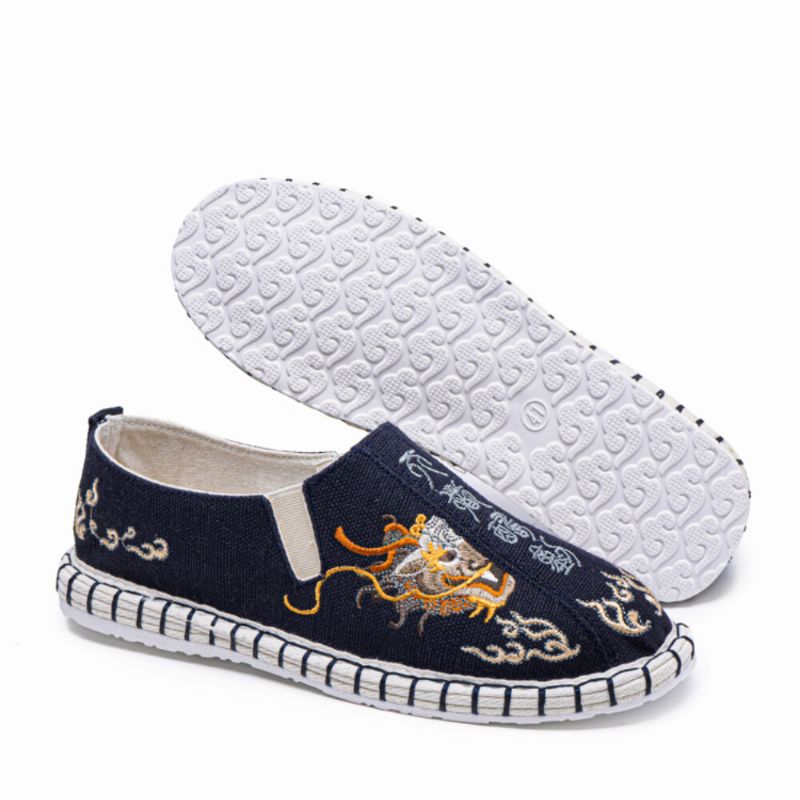 Hommes Toile Respirant Vieux Pékin Broderie Confortable Casual Chaussures En Lin