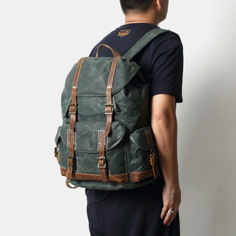 Hommes Toile Rétro Voyage Randonnée En Plein Air Grande Capacité Multi-poches Sac À Dos