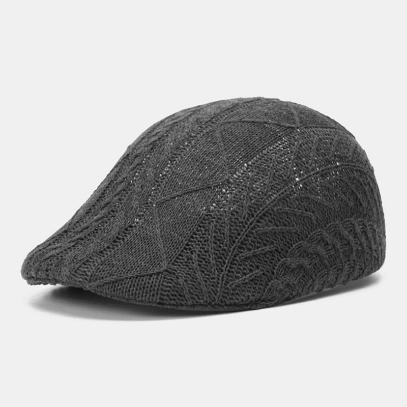 Hommes Tricoté Couleur Unie Rayures Mal Alignées Motif Torsadé Jacquard Décontracté Chaleur Béret Casquette Plate