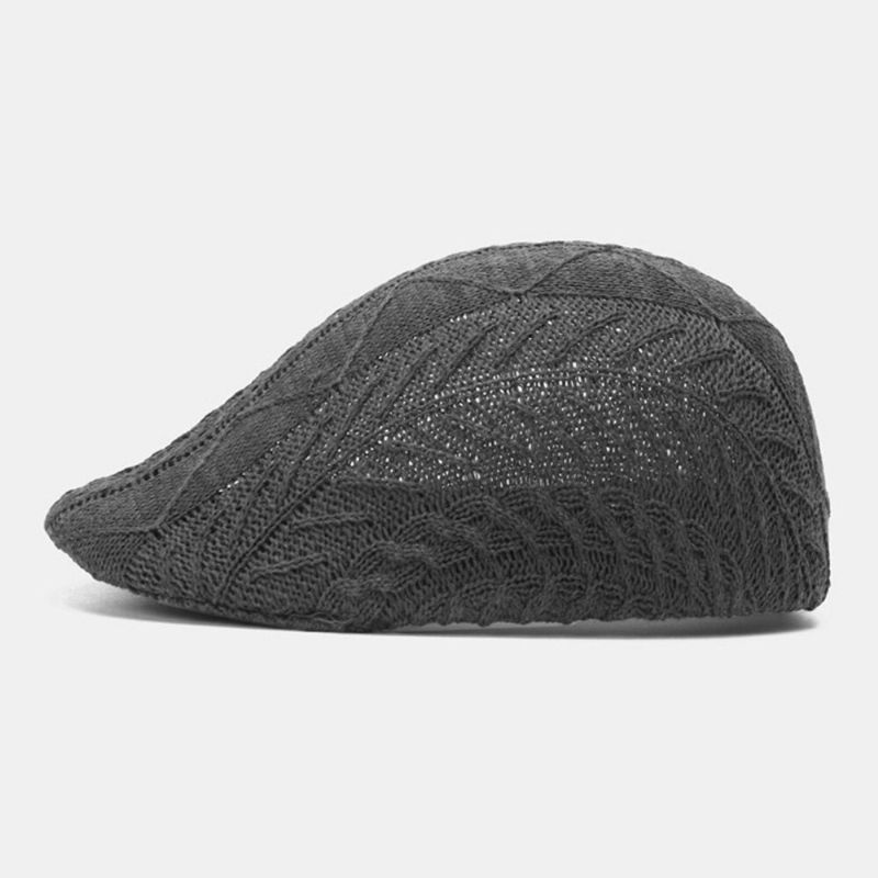 Hommes Tricoté Couleur Unie Rayures Mal Alignées Motif Torsadé Jacquard Décontracté Chaleur Béret Casquette Plate