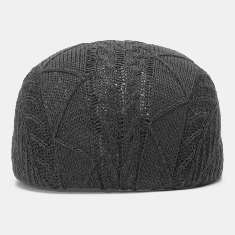 Hommes Tricoté Couleur Unie Rayures Mal Alignées Motif Torsadé Jacquard Décontracté Chaleur Béret Casquette Plate