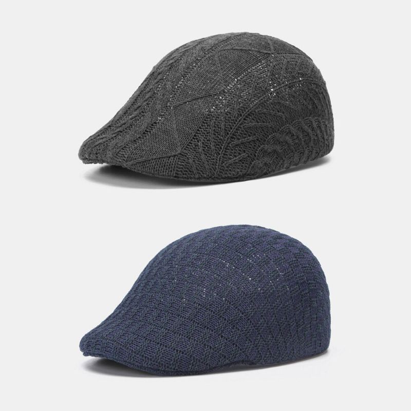 Hommes Tricoté Couleur Unie Rayures Mal Alignées Motif Torsadé Jacquard Décontracté Chaleur Béret Casquette Plate