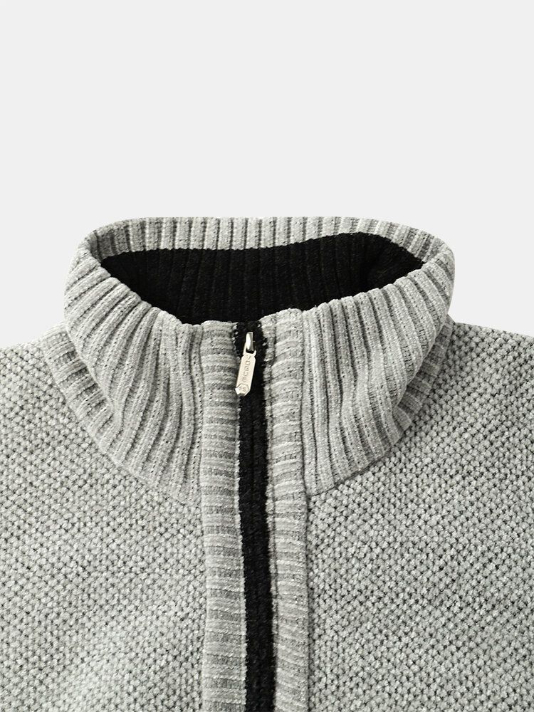 Hommes Tricoté Plus Velours Ourlet Élastique Poches Fermeture Éclair Pur Pull Solide Cardigans