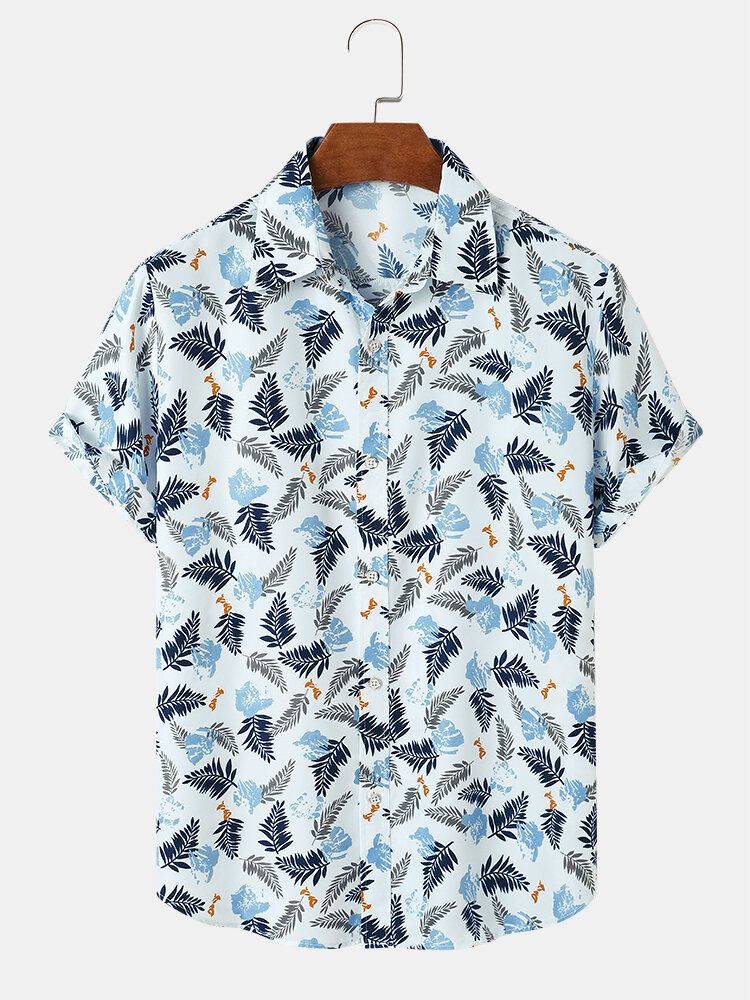 Hommes Tropical Leave Print Revers Regular Fit Holiday Casual Chemises À Manches Courtes