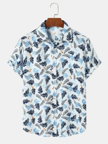 Hommes Tropical Leave Print Revers Regular Fit Holiday Casual Chemises À Manches Courtes