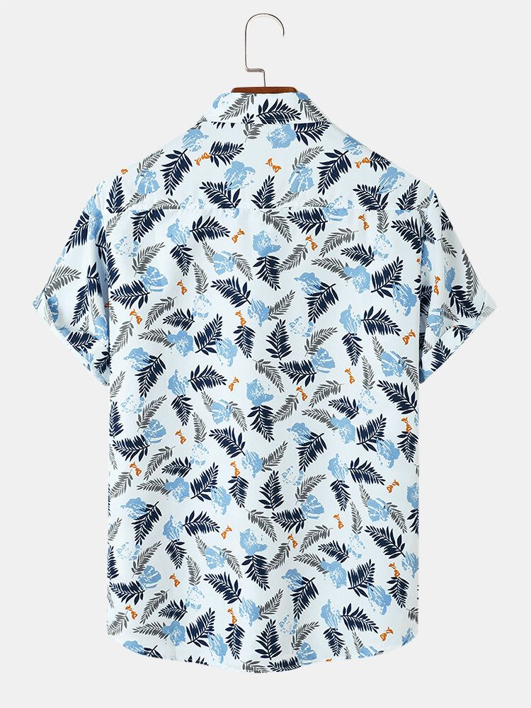 Hommes Tropical Leave Print Revers Regular Fit Holiday Casual Chemises À Manches Courtes