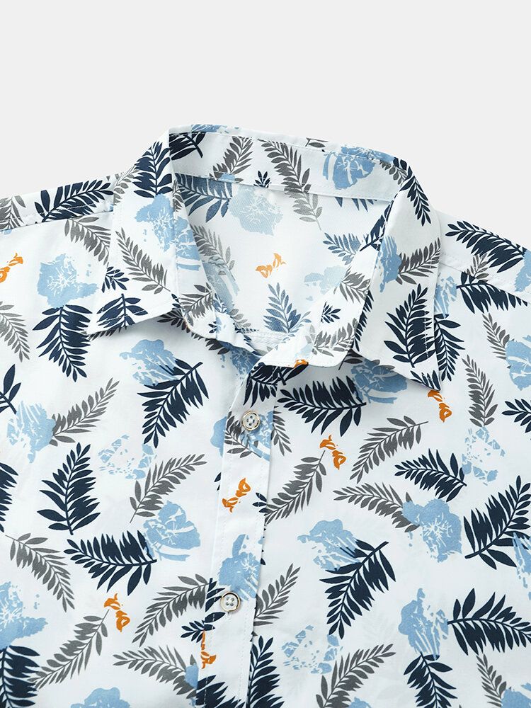 Hommes Tropical Leave Print Revers Regular Fit Holiday Casual Chemises À Manches Courtes