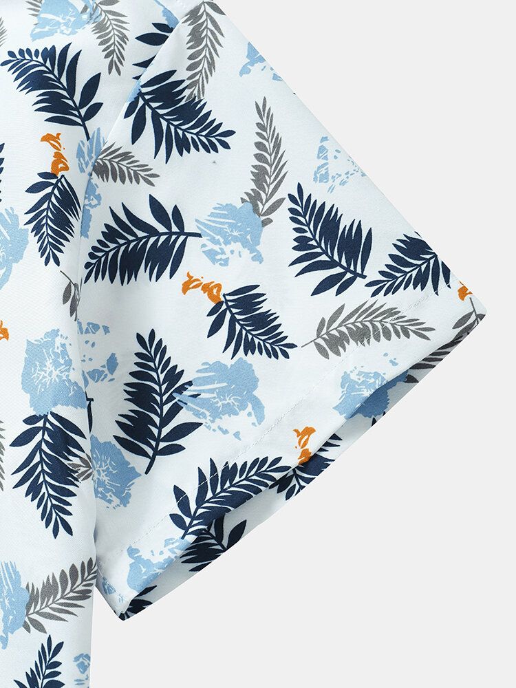 Hommes Tropical Leave Print Revers Regular Fit Holiday Casual Chemises À Manches Courtes