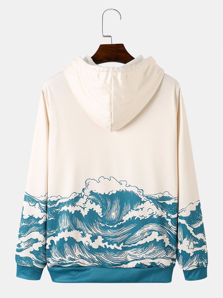 Hommes Ukiyoe Paysage Cordon Kangourou Poche Casual Sweat À Capuche