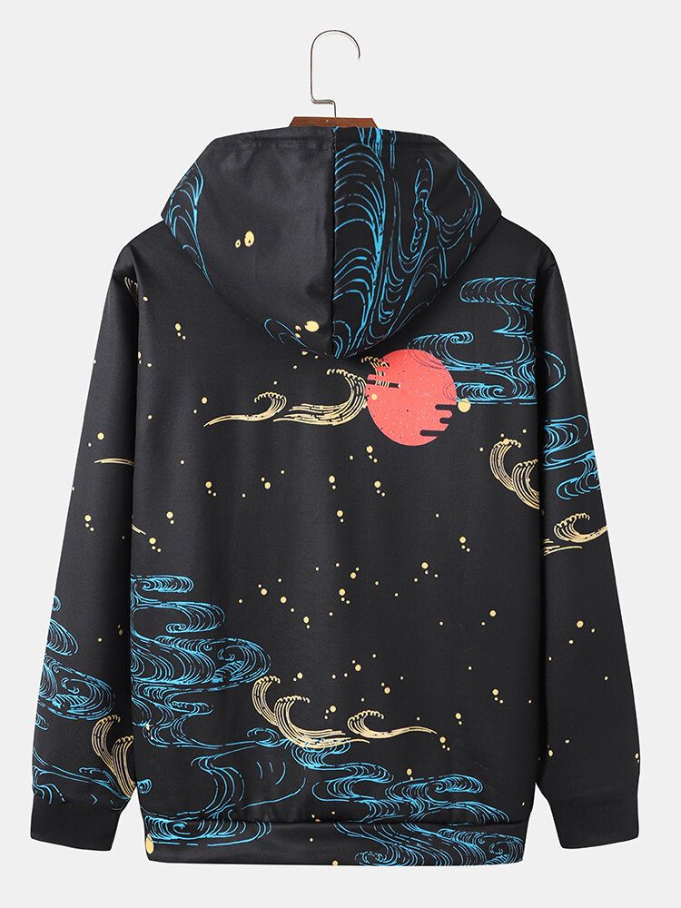 Hommes Ukiyoe Paysage Cordon Kangourou Poche Casual Sweat À Capuche