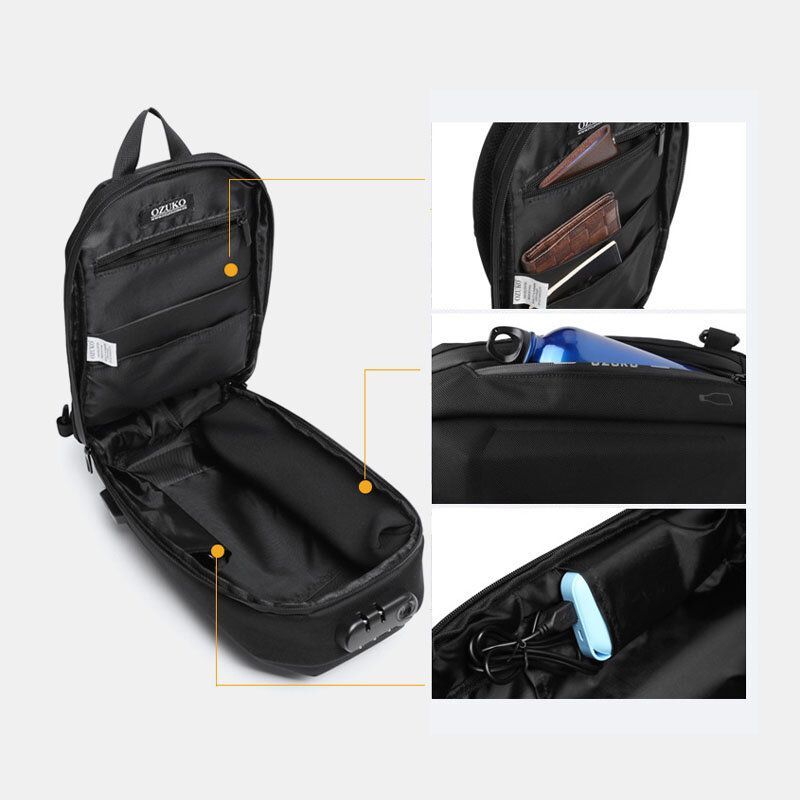 Hommes Usb Charge Multi-poches Anti-vol Étanche En Plein Air Bandoulière Sac Poitrine Sac Sling Bag