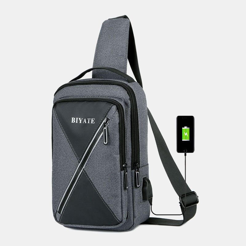 Hommes Usb Charge Multi-poches Poitrine Sac Oxford Antidérapant Résistant À L'usure Étanche Décontracté Sac À Bandoulière Sacs À Bandoulière