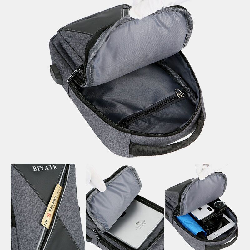 Hommes Usb Charge Multi-poches Poitrine Sac Oxford Antidérapant Résistant À L'usure Étanche Décontracté Sac À Bandoulière Sacs À Bandoulière