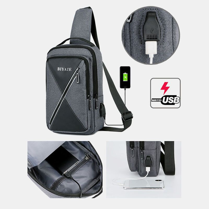 Hommes Usb Charge Multi-poches Poitrine Sac Oxford Antidérapant Résistant À L'usure Étanche Décontracté Sac À Bandoulière Sacs À Bandoulière