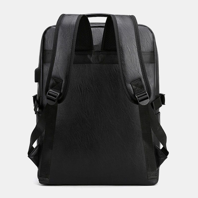 Hommes Usb Charge Multi-poches Pu Sac À Dos En Cuir Mode Casual Grande Capacité 15.6 Pouces Sac Pour Ordinateur Portable