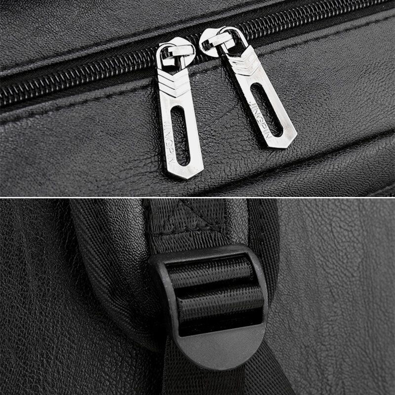 Hommes Usb Charge Multi-poches Pu Sac À Dos En Cuir Mode Casual Grande Capacité 15.6 Pouces Sac Pour Ordinateur Portable