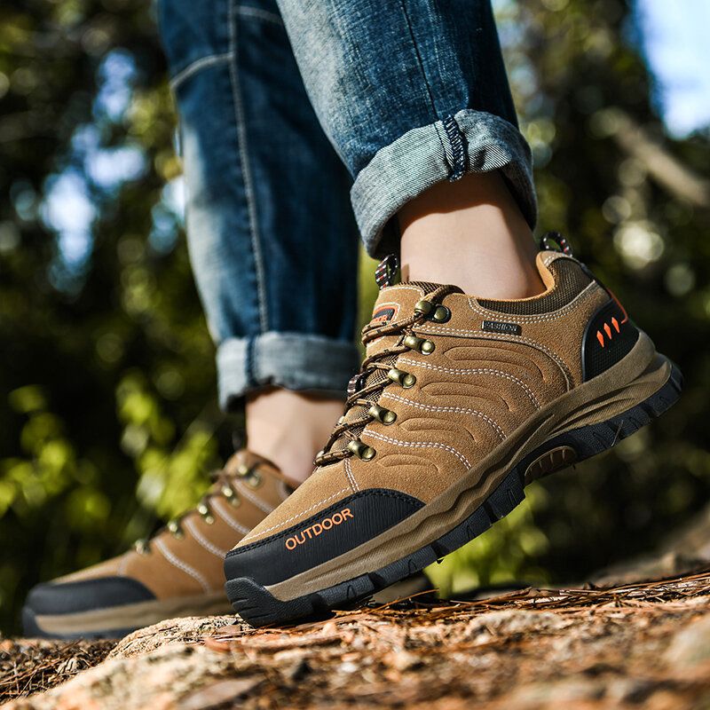 Hommes Vachette Daim Respirant Semelle Souple Antidérapante À Lacets Escalade Casual Chaussures De Plein Air