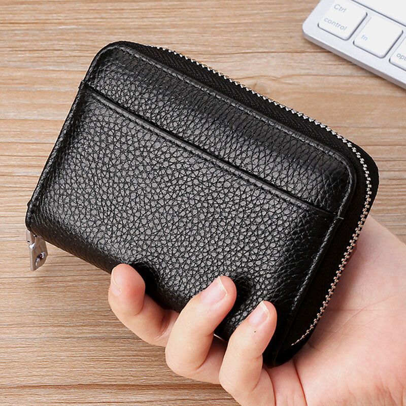 Hommes Vachette Rfid Anti-magnétique Mini Zipper Card Case Coin Purse Wallets