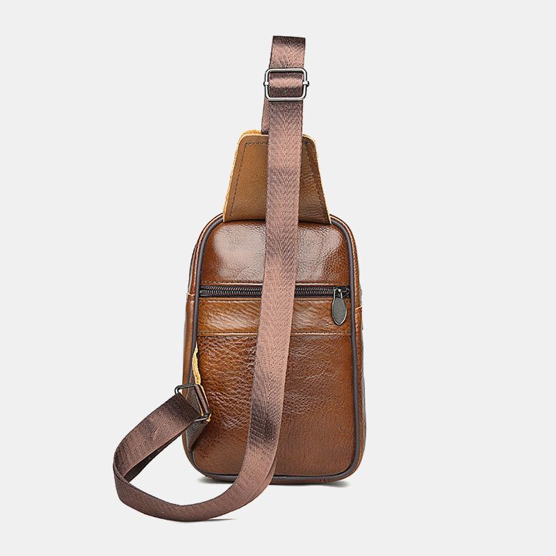 Hommes Véritable Cuir Grande Capacité Multi-poches Résistant À L'usure Poitrine Sac Bandoulière Sac