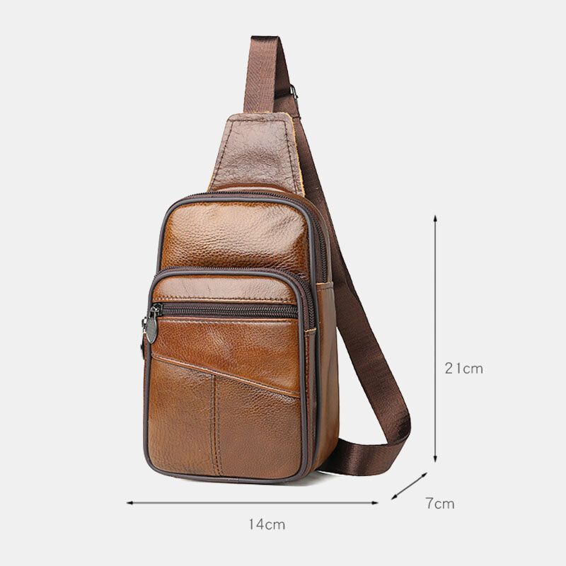 Hommes Véritable Cuir Grande Capacité Multi-poches Résistant À L'usure Poitrine Sac Bandoulière Sac