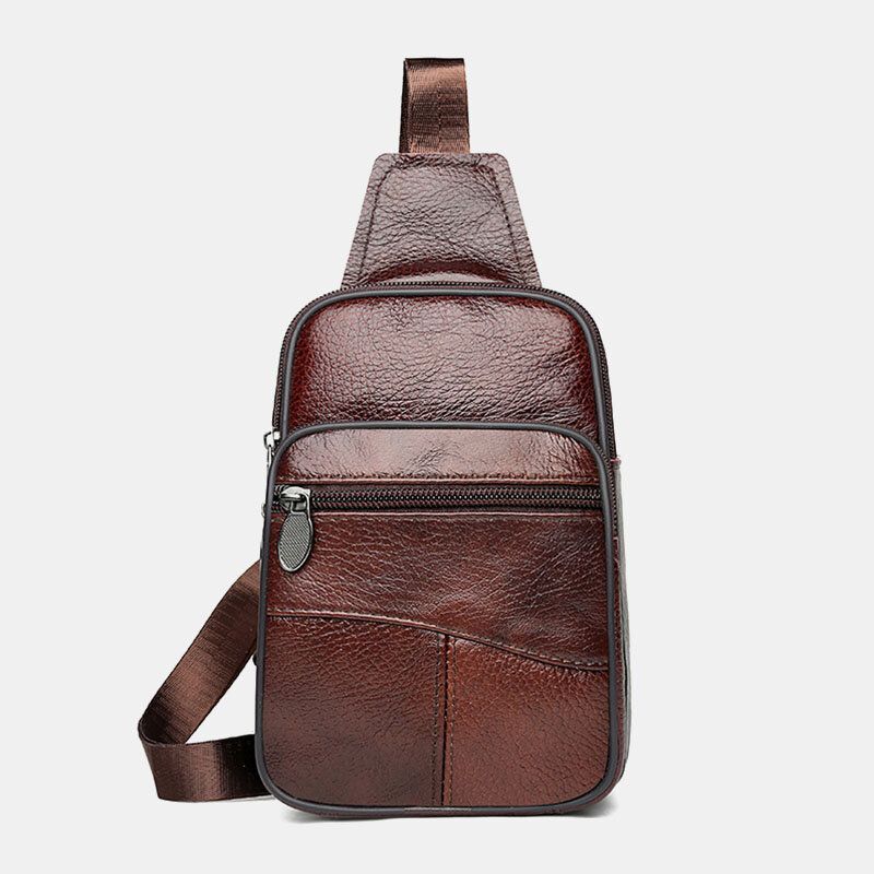 Hommes Véritable Cuir Grande Capacité Multi-poches Résistant À L'usure Poitrine Sac Bandoulière Sac