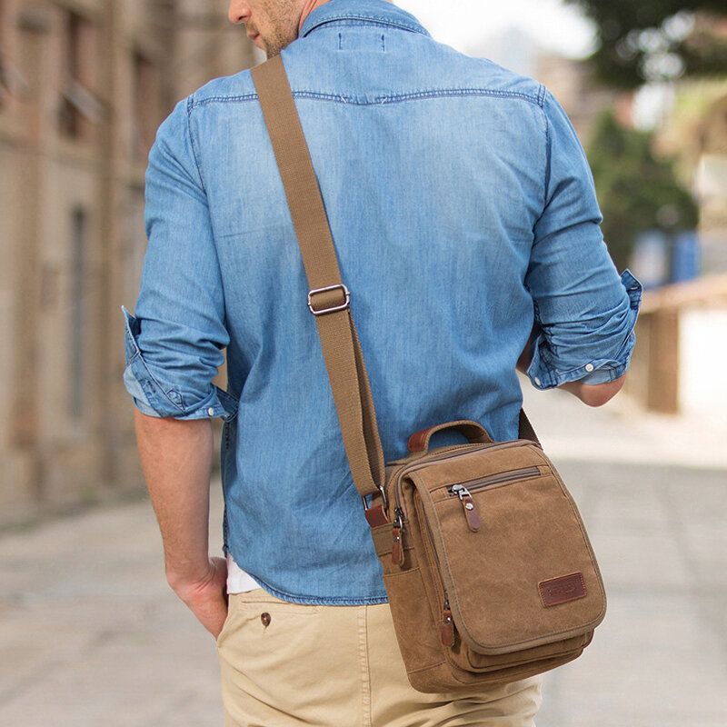 Hommes Vintage Canvas Multifonction Ventilation Crossbody Bag Business Sac À Bandoulière